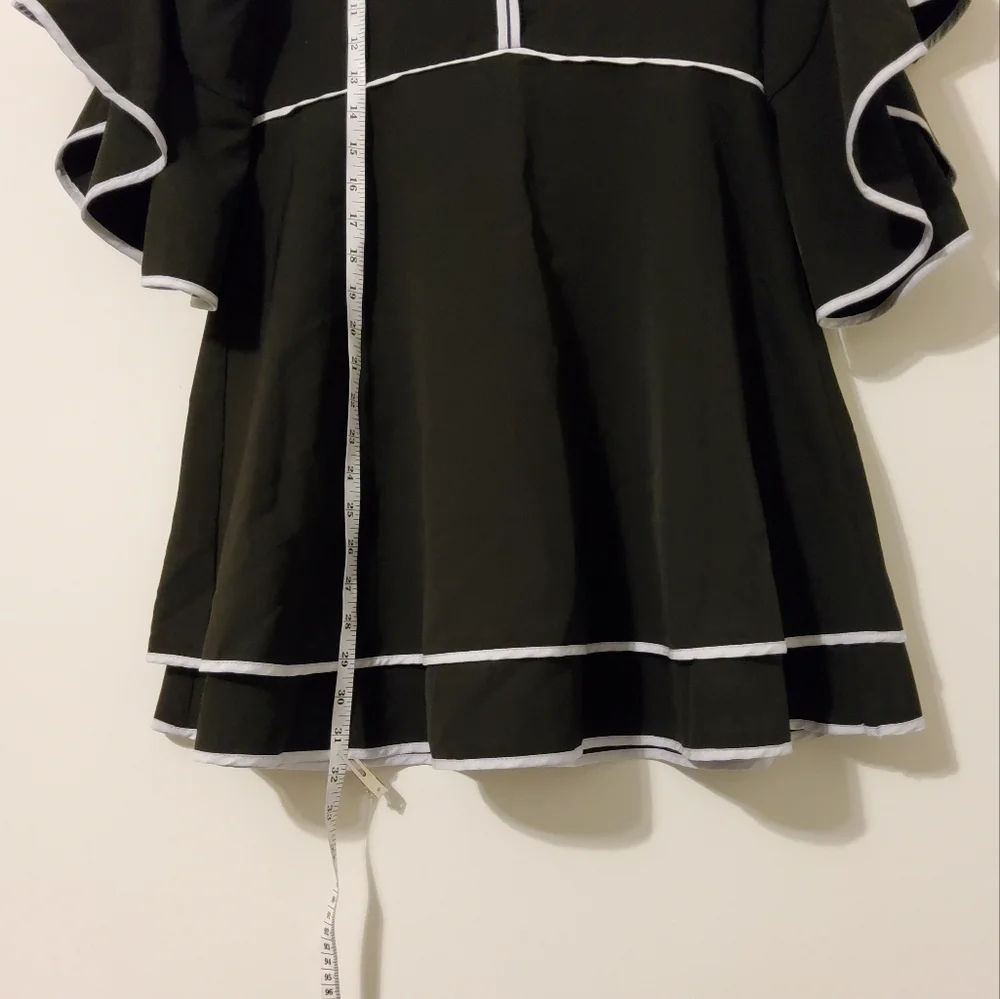 GB Girls Stretch Black/White Flared Sleeve Fit &Flare Dress Size 14 - Picture 3 of 11